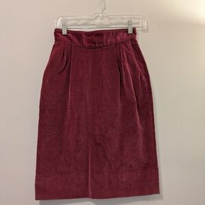 Vintage Vino De Casa Wine Red Midi Pencil Skirt Size 6 Made In Japan 100% Cotton